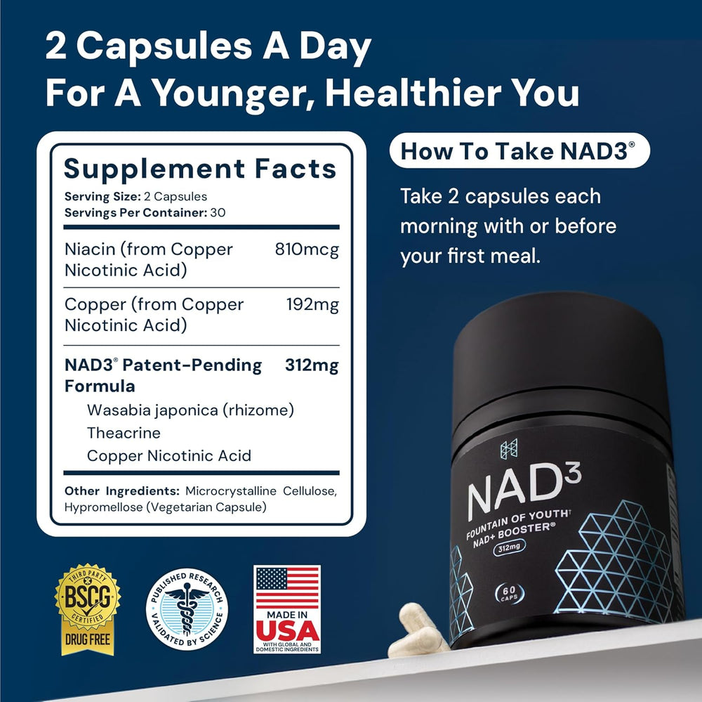 HPN NAD+ Booster (NAD3) Anti Aging Cell Booster True NAD Supplement Cell Regenerator 60 Veggie Capsules