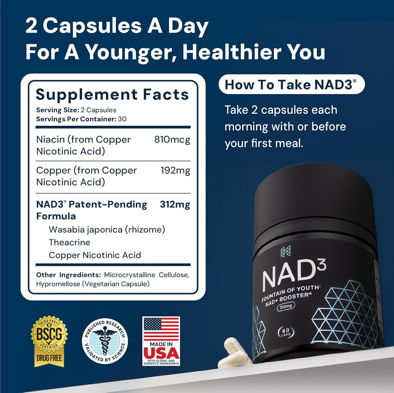 HPN NAD+ Booster (NAD3) Anti Aging Cell Booster True NAD Supplement Cell Regenerator 60 Veggie Capsules