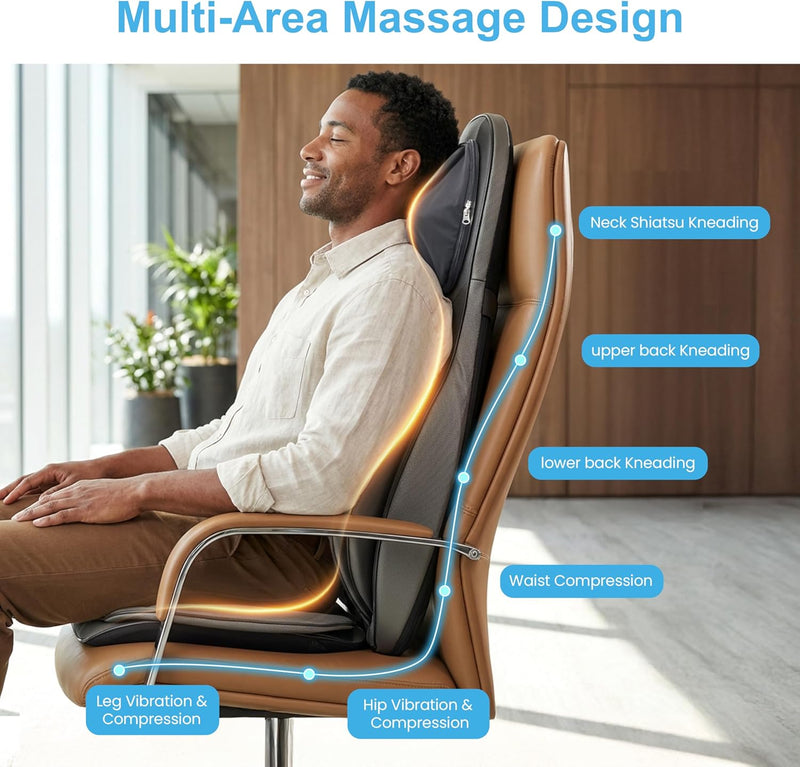 Shiatsu Neck Back Massager with Heat, 2D ro 3D Kneading Massage Chair Pad, Adjustable Compression Seat Massager for Full Body Relaxation, Father's Day Gifts,Dark Gray - Shiatsu Back and Neck Massager