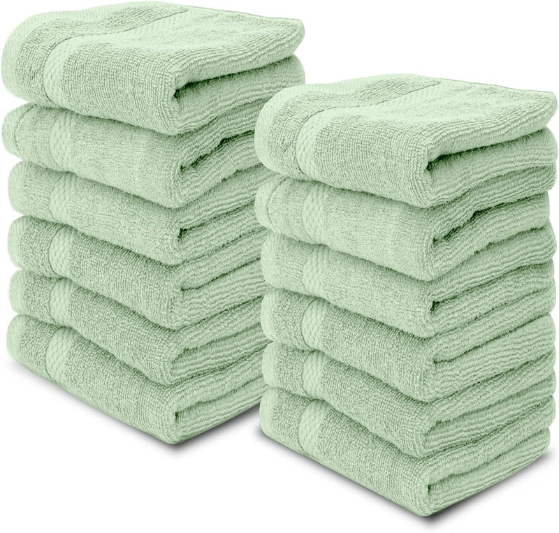 White Classic Luxury Cotton Washcloths - Small Hotel Spa Bathroom Face Towel | 12 Pack |