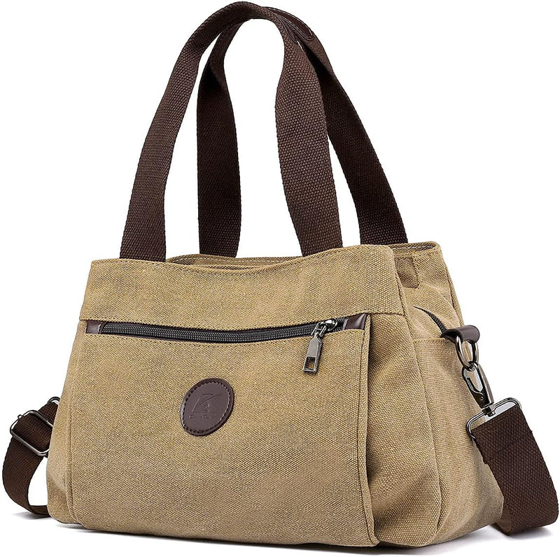 Hobo Handbags Light Nylon Crossbody Bag for Women, Multi Compartment Tote Purse Bags - Khaki - Medium