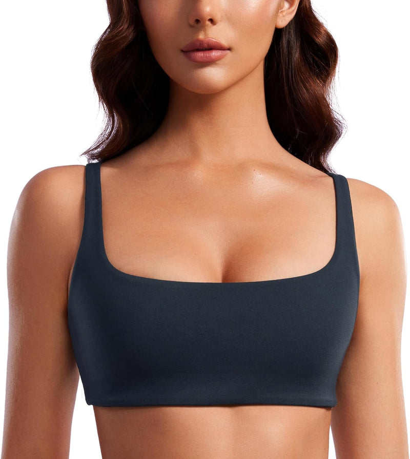 CRZ YOGA Butterluxe Spaghetti Strap Sports Bras for Women - Square Neck Yoga Wireless Low Coverage Padded Cami Crop Top
