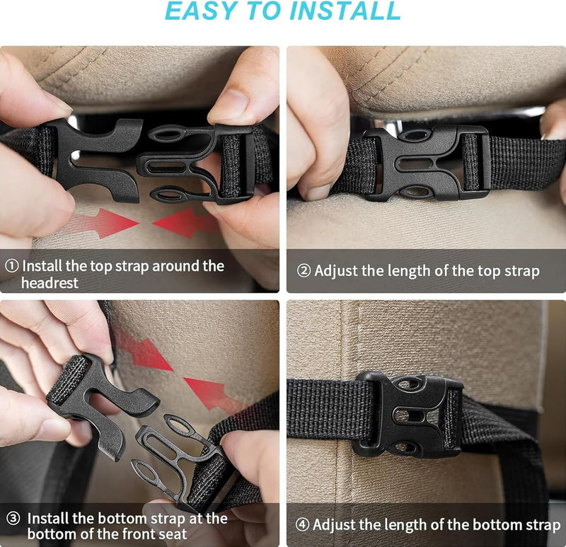 Car Back Seat Organiser with Tablet Holder, Multi-Pocket Seat Back Protectors Kick Mats for Kids Toddlers, Travel Accessories, Divider for Driving Safely Children & Pets Car Organizer Black