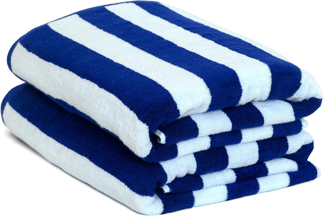 Bliss Casa Oversized Beach Towels (2 Pack, 90x180 cm) - Extra Large 100% Cotton Summer Pool Cabana Stripe Highly Absorbent & Soft Towel (Beach Towel - 2PC, Blue)