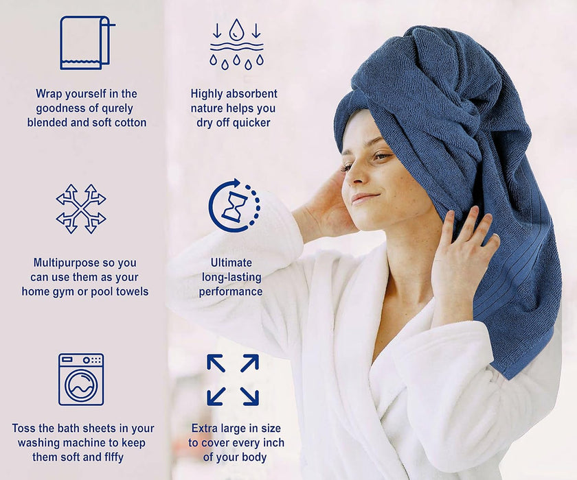 Bliss Casa Bath Towel Set 27 x 54 Inch (4 Pack) - 550 GSM 100% Cotton 20/D Quick Drying Highly Absorbent Thick Bathroom Towels - Soft Hotel Quality for Bath and Spa (Grey)