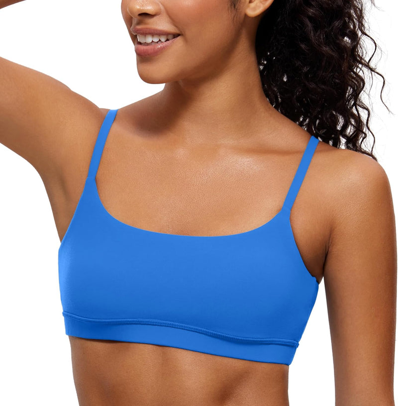 CRZ YOGA Womens Butterluxe Adjustable Spaghetti Strap Sports Bra - Scoop Neck Wireless Padded Bra Yoga Workout Crop Top