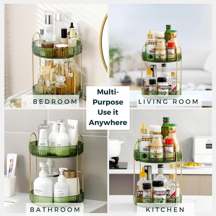 Sortify Perfume Organizer, Luxury Acrylic Perfume Stand, Lazy Susan 360° Rotating Makeup Organizer & Skincare Rack, Showcase Your Cologne Collection with 2 Tier Perfume Tray 32x23x23cm (Gold)