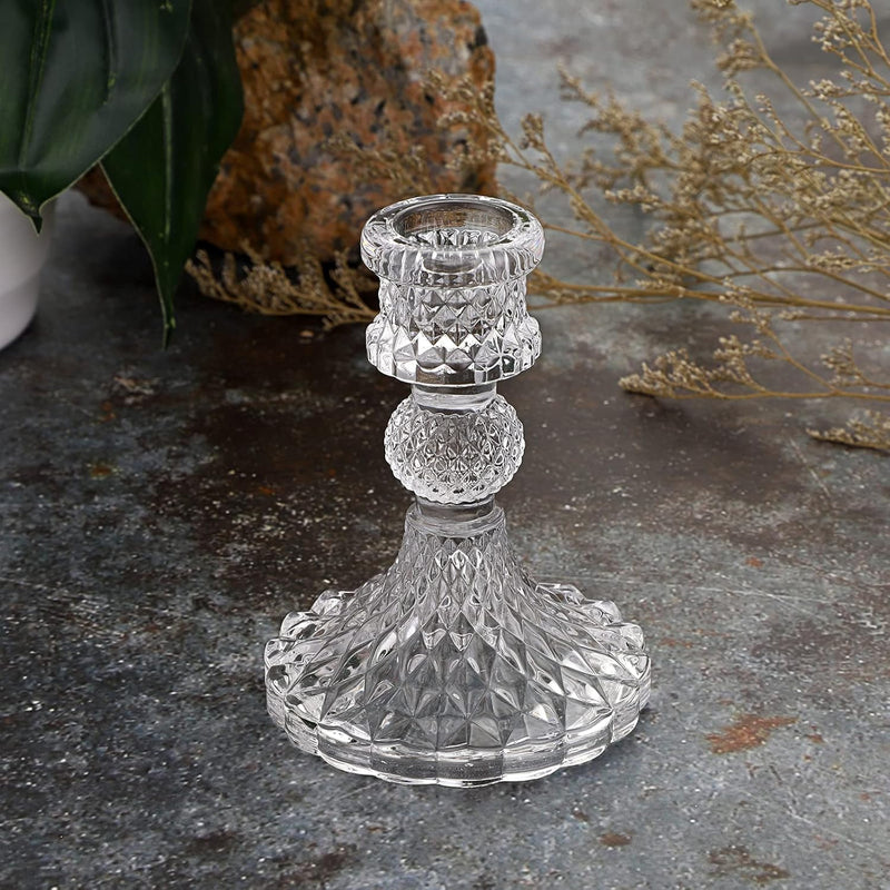 OwnMy Set of 2 Gold Glass Taper Candle Holders Decorative Glass Candlestick Holders, Modern Taper Candle Stands Candlesticks for Dining Table Centerpieces Wedding Church Decor