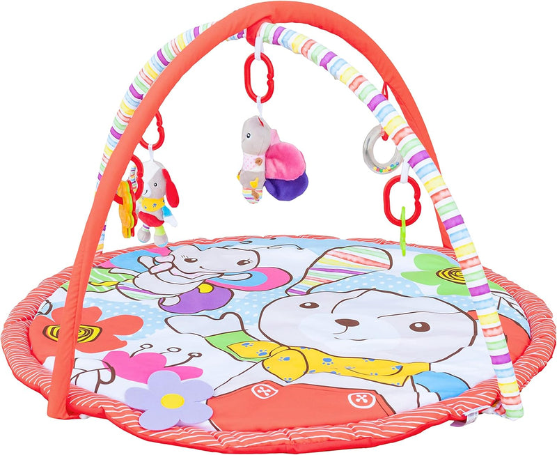 The Moon Brand Perky Baby Playmat and Activity Gym for Newborn Baby & Infant 5 Hanging Sensory Toys Visual, Hearing, Touch, Cognitive Early Development Playmat. Suitable from 0m+ 80cm Paradise Play - Red