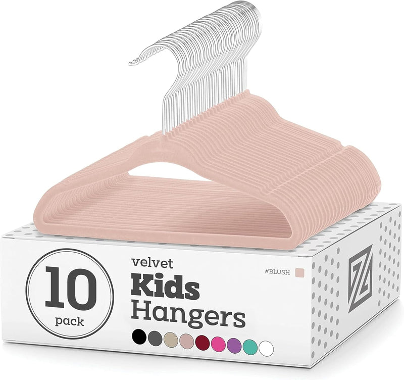 ZOBER Hangers For Kids Clothes - Chrome Swivel Hook - Non Slip Toddler Hangers for Kids and Children Clothes Space saving - Hanger for Everyday Use Set Of 10 - Blush Pink