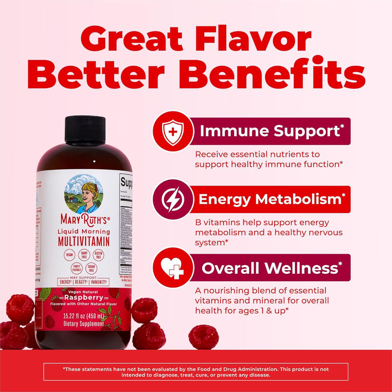 Multivitamin for Women, Men & Kids by MaryRuth's Liquid Morning Multivitamin Mens, Womens Multivitamin Vitamin A C D E B6 B12 Biotin Zinc Beauty Vegan Non-GMO Gluten Free 15 Servings