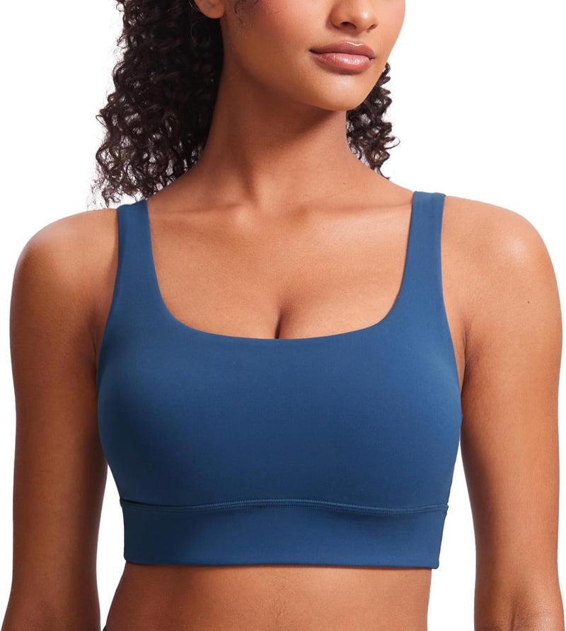 CRZ YOGA Womens Butterluxe U Back Sports Bra - Scoop Neck Padded Low Impact Workout Yoga Bra with Built in Bra