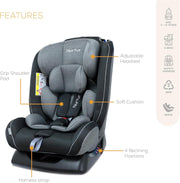 Nurtur Otto Baby/Kids 4-in-1 Car Seat - 4 Position Recline - 5-Point Safety Harness 10 Level Adjustable Headrest, 0 months to 12 years (Group 0+/1/2/3), Upto 36kg Black/Grey