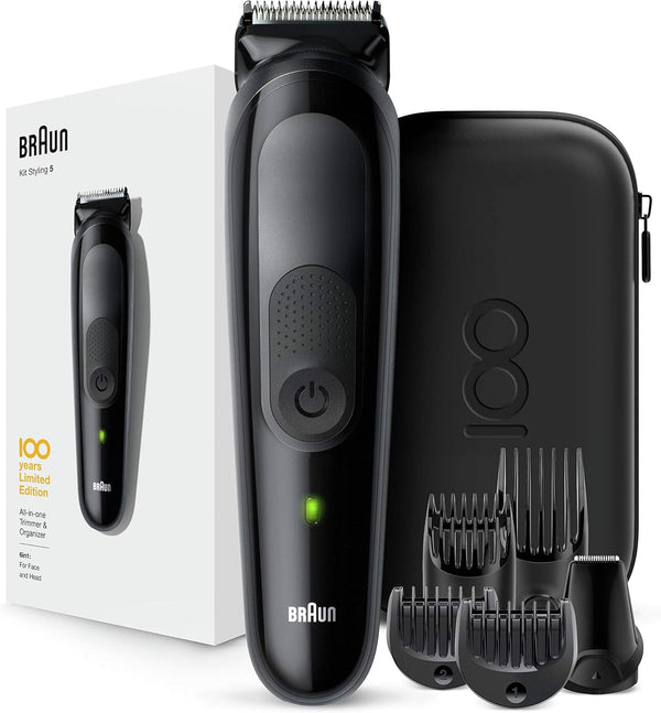 Braun Multi Grooming Kit MBMGK5, 100 Years Design Edition, 6-in-1 Mens Trimmer kit including short and long combs, hair clippers and precision trimmer