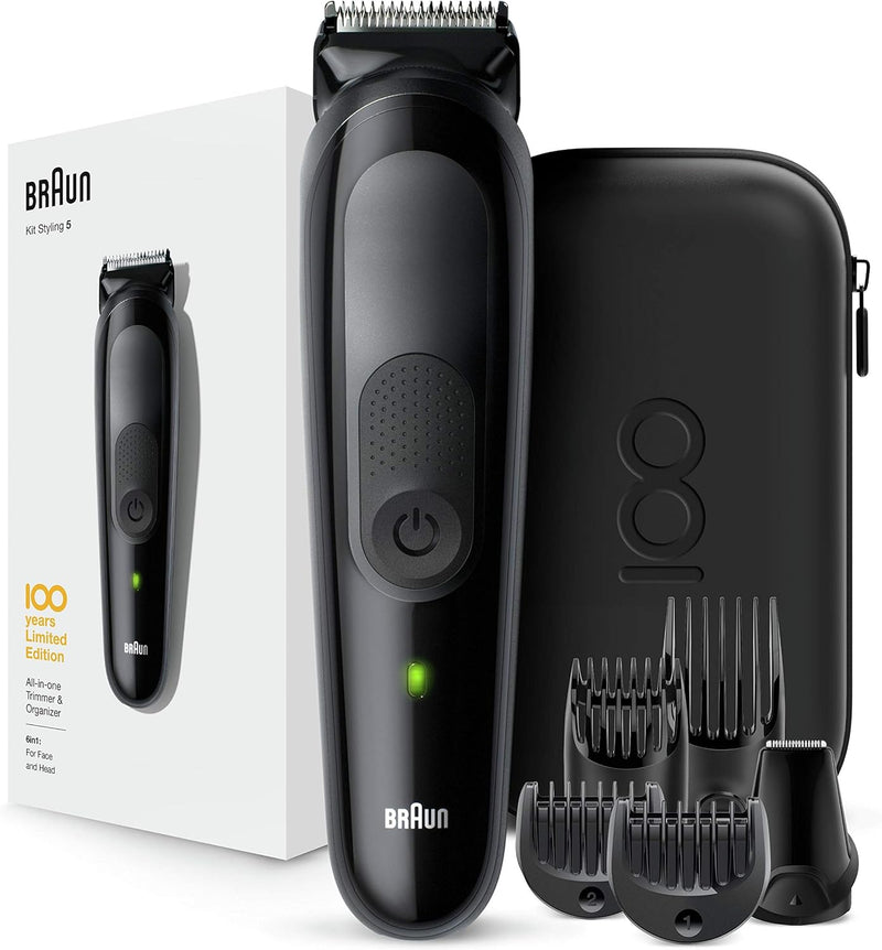 Braun Multi Grooming Kit MBMGK5, 100 Years Design Edition, 6-in-1 Mens Trimmer kit including short and long combs, hair clippers and precision trimmer - MBMGK5