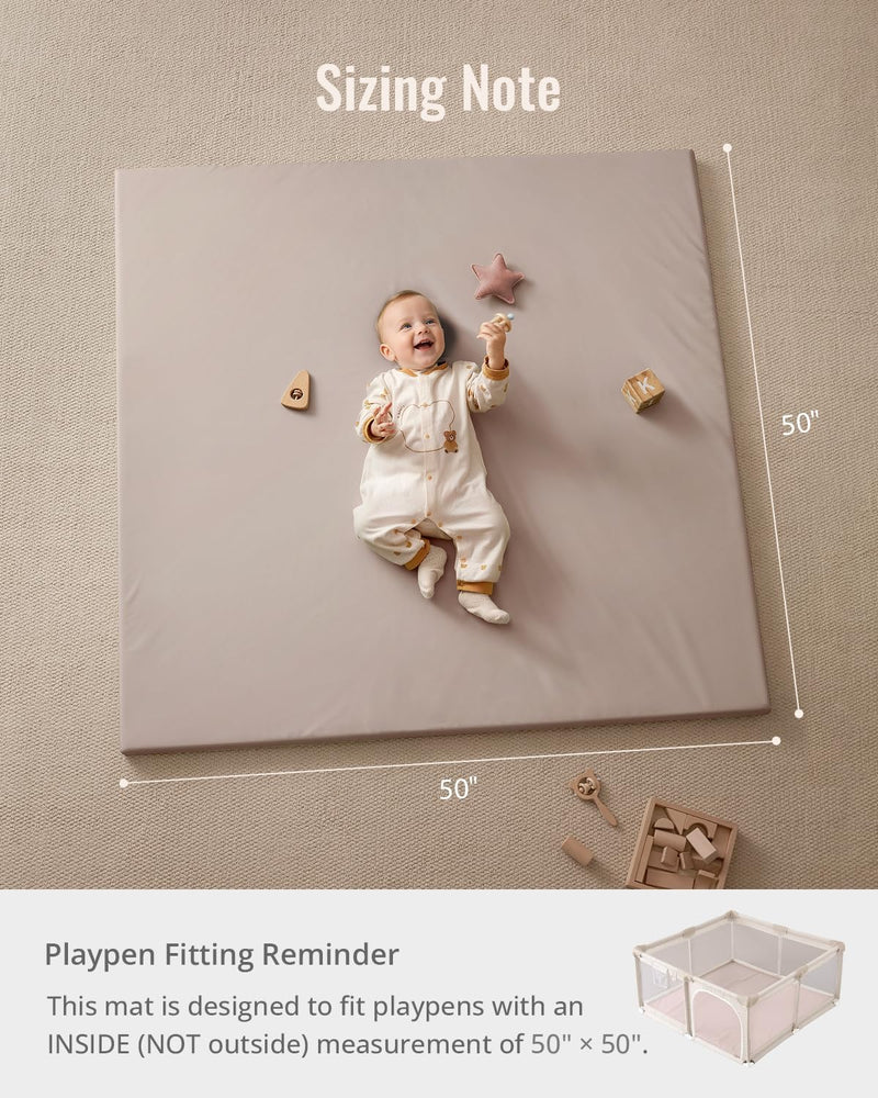 Blissful Diary Vegan Leather Baby Play Mat, 50x50 Thicken Foam Cushioned & Waterproof Playpen Mat for Infants and Toddlers, Stylish and Just Wipe-Clean Playmat for Baby Play on Floor, Light Green