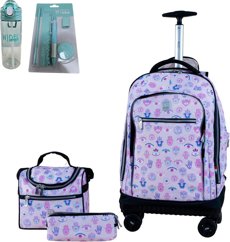 4 Wheels printed trolley 19" wtih lunch bag and pencil case (orange) - hand