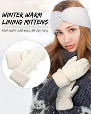 4 Pieces Women Winter Hat and Glove Set, Warm Knitted Beanie Hat Glove Snow Ski Skull Cap with Visor and Touchscreen Glove