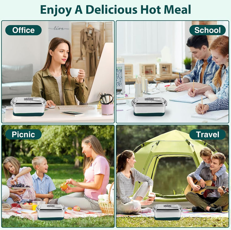 Stainless Steel Lunch Box 2L - Leakproof 2 Layers Bento Box with 3 Compartments, Portable Metal Lunchbox for Adults & Kids, Durable, Eco-Friendly, BPA-Free Food Container for School, Work, Picnic