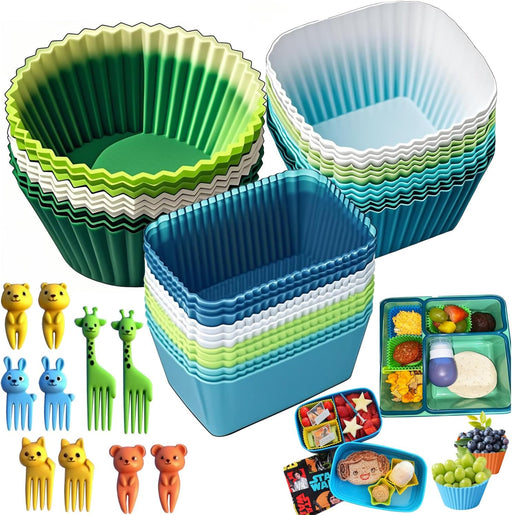 Reusable Baking Cups Silicone Cupcake Liners 34 Pack Muffin Liners Nostick Cake Molds Bento Lunch Box Dividers