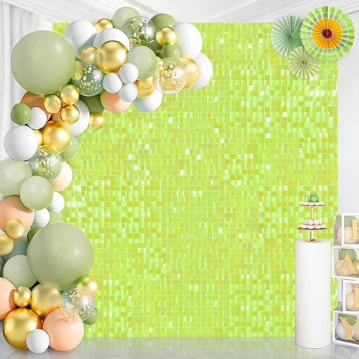 LuoluoHouse Shimmer Wall Panel Sequin Backdrop Panels 12 Packs-Iridescent Silver Backdrop for Graduation Anniversary Backdrop Wall Backdrops Engagement Decoration