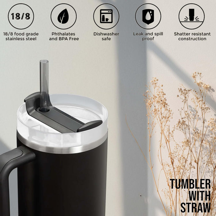 S2C 40oz Stainless Steel Tumbler with Handle & Straw – Double Wall Vacuum Insulated Mug – Leakproof, BPA-Free, Keeps Drinks Hot & Cold – Ideal for Office, Gym, Travel – Fits Car Cup Holder–(Blue)