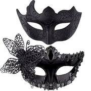 Couple Masquerade Masks Set Venetian Party Mask Plastic Halloween Costume Mask Mardi Gras Mask for Couples Women and Men, Black Silver - Plating Black