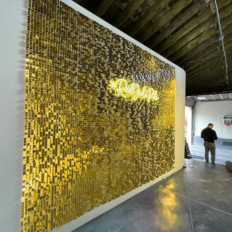 AM ANNA Gold Shimmer Wall Backdrop for Party, Gold Sequin Backdrop,Gold Glitter Wall Backdrop 30 Pieces,Square Glitter Wall Panels Shimmer Backdrop Valentine's Day Decoration, Birthdays, Weddings