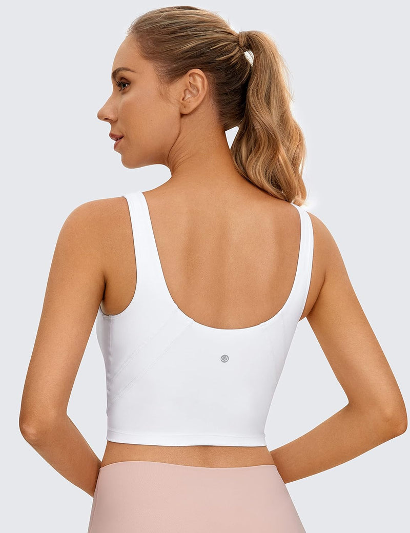 CRZ YOGA Butterluxe Womens V Neck Longline Sports Bra - Padded Workout Crop Tank Top with Built in Bra
