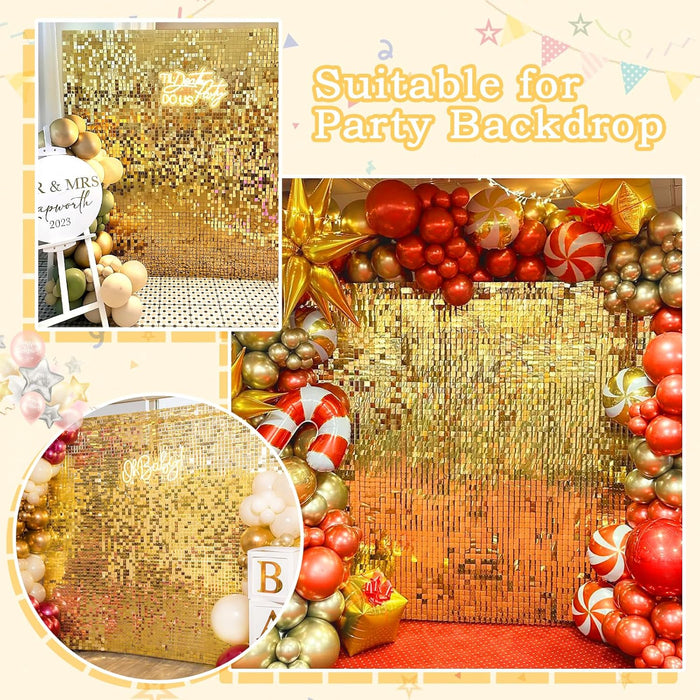 B-COOL Shimmer Wall Backdrop Sequin Wall Panels Pack of 24 Light Gold Glitter Backdrop Panel for Birthday Home Anniversary Engagement Bachelorette Parties Decorations
