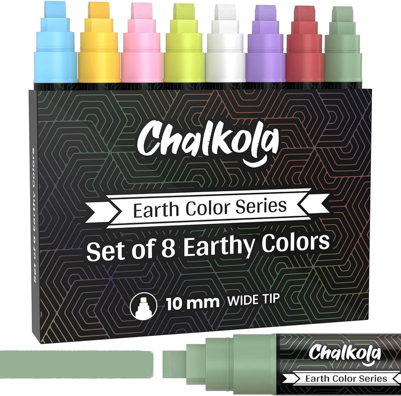 Chalkola 8 Pastel Liquid Chalk Markers for Chalkboard Signs, Blackboard, Window, Labels, Bistro, Glass, Car - Washable Wet Wipe Ink Chalk Board Markers, 6mm Reversible Tip Erasable Liquid Chalk Pens