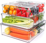 Yoawllty 10 Pack Fridge Organizers and Storage, Stackable Refrigerator Pantry Organizer Bins with Lids, Clear Plastic Food Storage Bins for Kitchen, Fridge Organizer