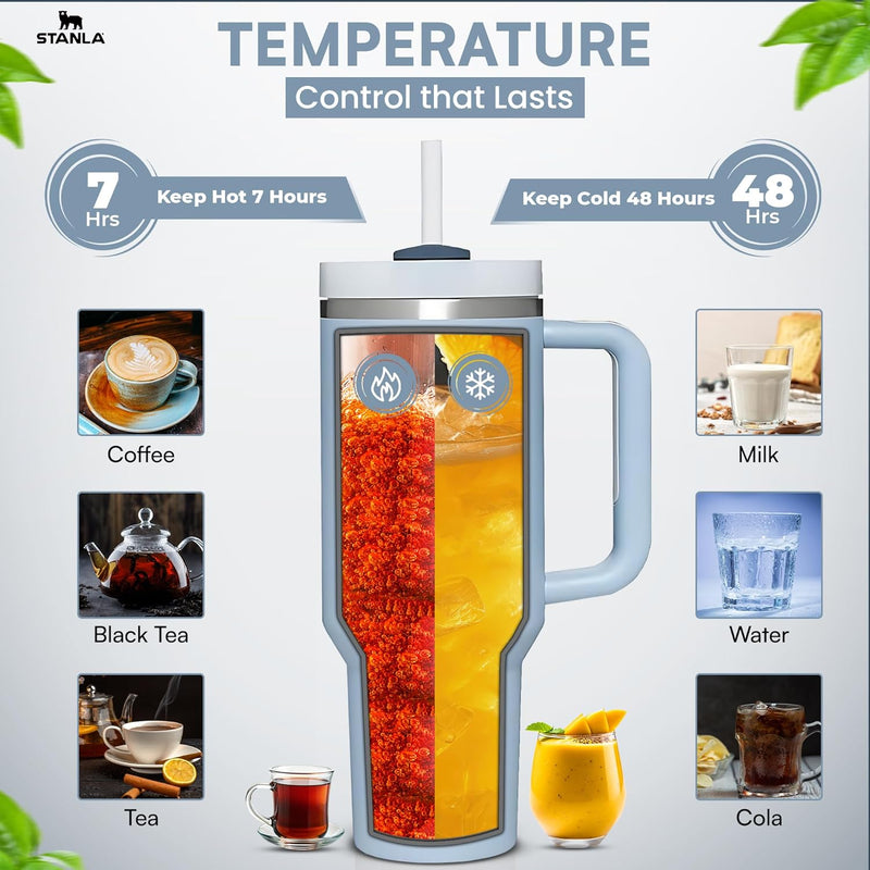 STANLA 40 oz Tumbler with Lid and Straw | Travel Mug for Iced Tea & Coffee | 100% Leakproof, Stainless Steel Insulated Tumbler for School,Office & Gym | Cup Holder Friendly Base (Cream)