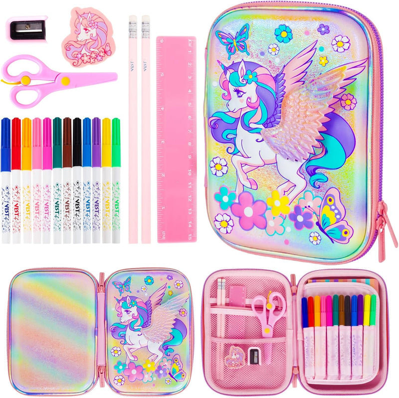 Unicorn Pencil Case Stationery Set for Kids, 3D EVA Big Capacity Cute Cartoon Pencil Pen Case Bag with Zipper Office School Storage Bag Pouch Holder Box Organizer - Unicorn