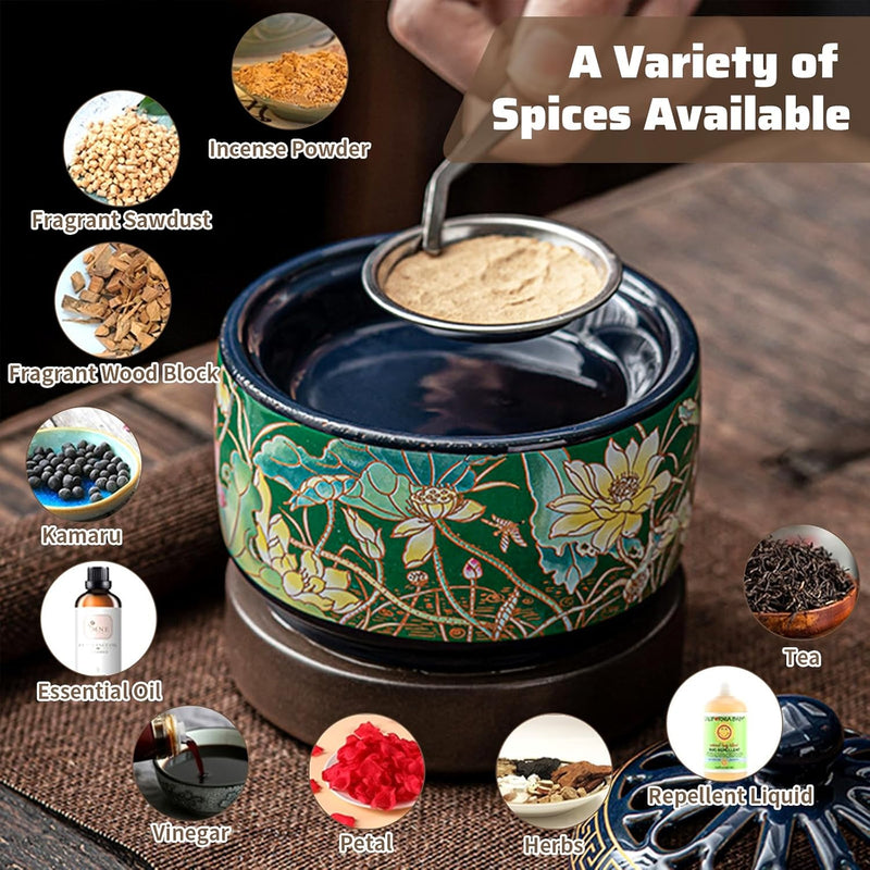 Ceramic Electric Incense Burner, Electronic Aroma Diffuser with Timing Temperature Adjustment and Cover, Resin Frankincense Burner, Used for Indoor Air Purification/Home Decoration/Meditation