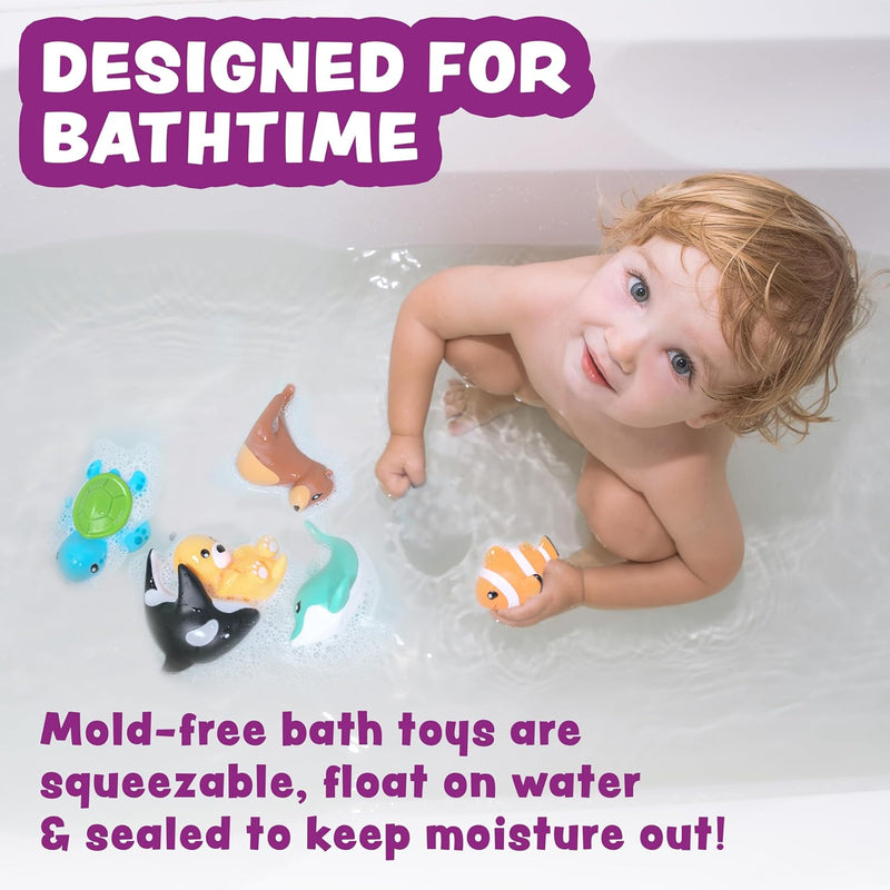 Tub Works® Savanna™ Mold Free Bath Toys, 6 Pack | Sealed, No Hole Bath Toys Design Keeps Moisture Out | Soft, Squeezable & Float on Water | Easy-Grip Baby & Toddler Bathtub Toys | Great Baby Pool Toys