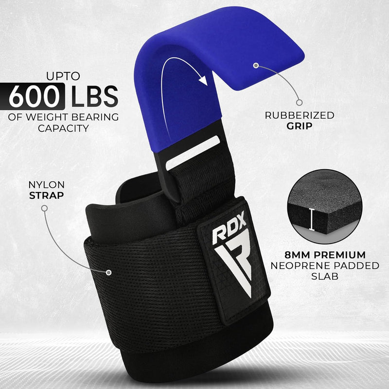 RDX Weight Lifting Hooks Straps Pair, Neoprene Padded Wrist Wrap Support Non Slip Rubber Coated Grip Deadlift Powerlifting Chin Pull Up Exercise Fitness Gym Workout Men Women