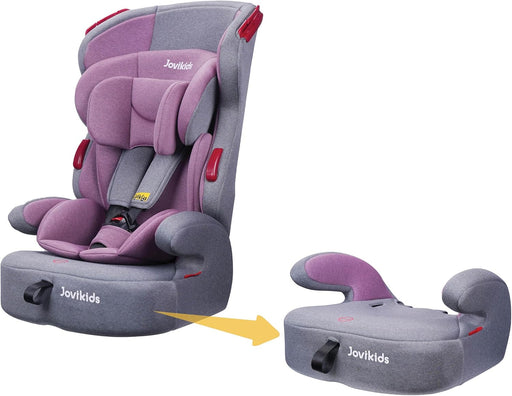 Jovikids Tammy 3in1 Highback Booster Car Seat (Group 1/2/3, 9M-12Y), Convertible to Booster Seat, Forward-Facing Seat w/Adjustable Headrest, 5-point Harness and 3-Point Seat Belt, Baby Travel Carseat - Pink