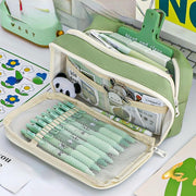 Panda Pencil Case, 10Pcs Cute Panda Pencil Case Large Capacity, Adults Aesthetic Pencil Case, Kawaii Pencil Pouch Cute With Zipper Preppy Pen Bag With Gel Ink Pens, Clips, Stickers, Pin (Black)