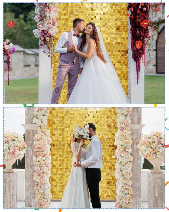 Mjkeomo Shimmer Wall Backdrop Panels 3 FT x 4 FT, Sequin Wall Backdrop Sparkly Backdrop for Birthday Graduation Engagement Wedding Parties Panels(Gold)