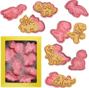Sakolla (Set of 8) Christmas Cookie Cutters with Plunger Stamps Set, Gingerbread Boy/Girl Snowman Santa Claus Snowflake Christmas Tree Reindeer Cookie Cutters - New Dinosaur Cookie Cutters with Plunger Stamps