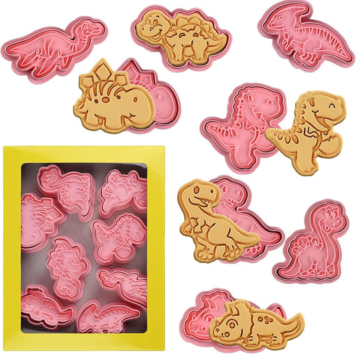 Sakolla (Set of 8) Christmas Cookie Cutters with Plunger Stamps Set, Gingerbread Boy/Girl Snowman Santa Claus Snowflake Christmas Tree Reindeer Cookie Cutters - New Dinosaur Cookie Cutters with Plunger Stamps