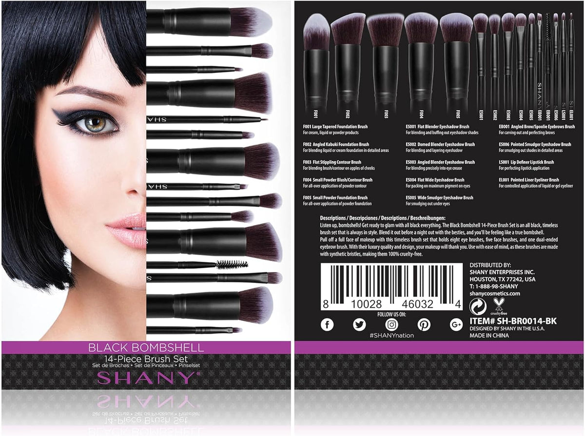 SHANY Makeup Brushes - Black Bombshell - 14-Piece Brush Set Foundation Powder Concealers Eye Shadows Makeup brushes - Complete Kabuki Makeup Brush Set in Black - 14 PCS – image 3