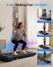 15% Incline Under Desk Walking Pad Treadmill with Vibration 10KM/H 3.0HP Under Desk Treadmills with 8 Speed Levels 120KG Capacity Quiet Compact Portable Design with Remote Control & Led Display - Black