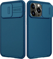 Nillkin For Iphone 13 Pro Case With Slide Camera Cover, Shockproof, Lens Protection, Heavy Duty Protective Bumper Hard Pc Back And Soft Silicone Edge 6.1 Inch 2021 Black - Blue iphone 13 Pro 6.1 inch