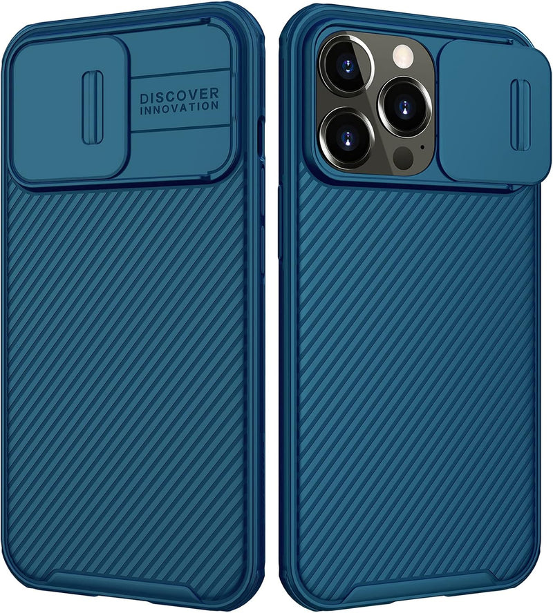 Nillkin For Iphone 13 Pro Case With Slide Camera Cover, Shockproof, Lens Protection, Heavy Duty Protective Bumper Hard Pc Back And Soft Silicone Edge 6.1 Inch 2021 Black - Blue iphone 13 Pro 6.1 inch