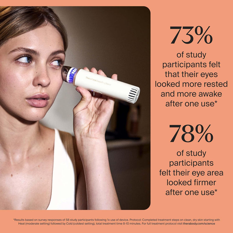 Therabody TheraFace Depuffing Wand Cold and Heat Skincare Treatment to depuff and Glow; Beauty Wand, face Roller and Eye Massager for Dark Circles and Radiant Skin, White