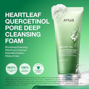 Heartleaf Quercetinol Pore Deep Cleansing Foam, Facial Cleanser, for Double Cleansing, BHA, Hyaluronic Acid, Glycerin, Face Wash, Blackhead Remover, (150ml/5.07 fl.oz.) - green