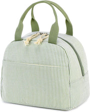 Lunch Bag for Women Men Cute Corduroy Lunch Tote Bags Reusable Insulated Lunch Box Large Capacity Reusable Insulated Cooler for Work Picnic or Travel (Corduroy strawberry) - A Sage Green White Stripes