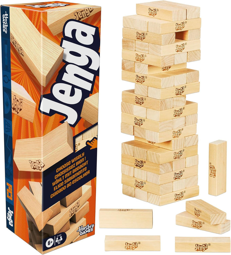 Hasbro Gaming - Classic Jenga Game, Genuine Hardwood Blocks, Jenga Stacking Tower Party Game For Family And Kids Ages 6+, Birthday Gift & Gift For All Ocasions - New Jenga